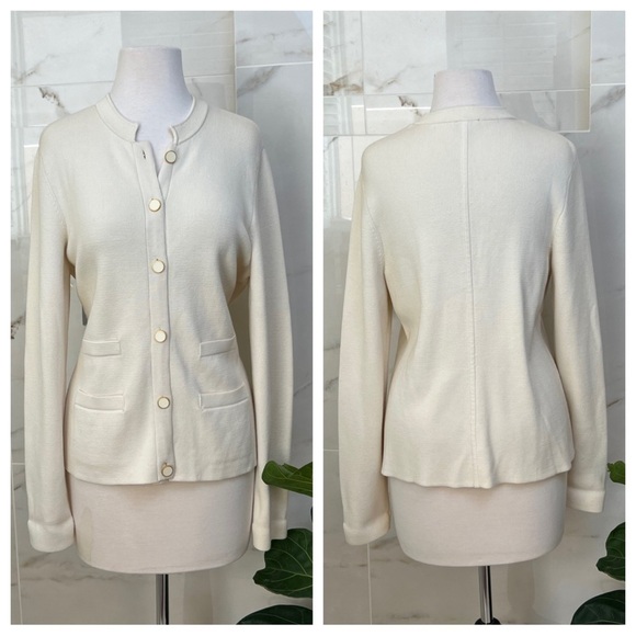 TALBOTS | Classic Cardigan in Cream with Gold Tone Buttons| Size L - Picture 2 of 4
